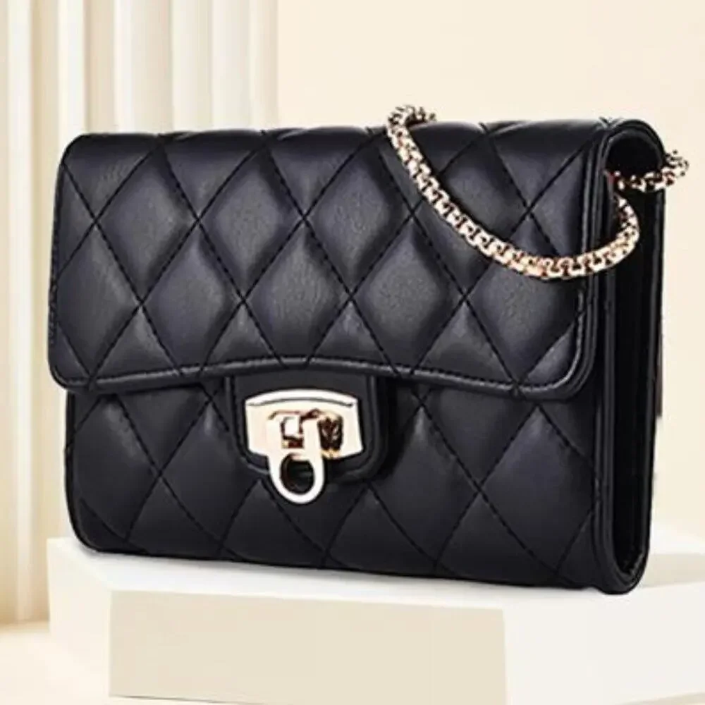 Stylish Small Quilted Crossbody Bag Compact Black Shoulder Bag for Women